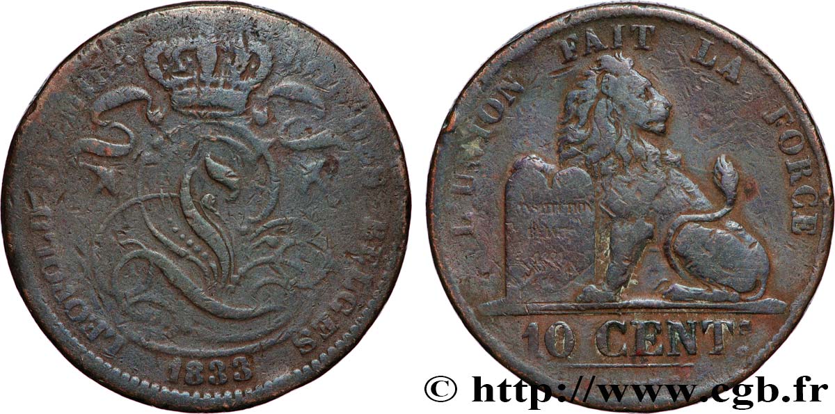 BELGIQUE 10 Centimes lion 1833 Bruxelles TB 
