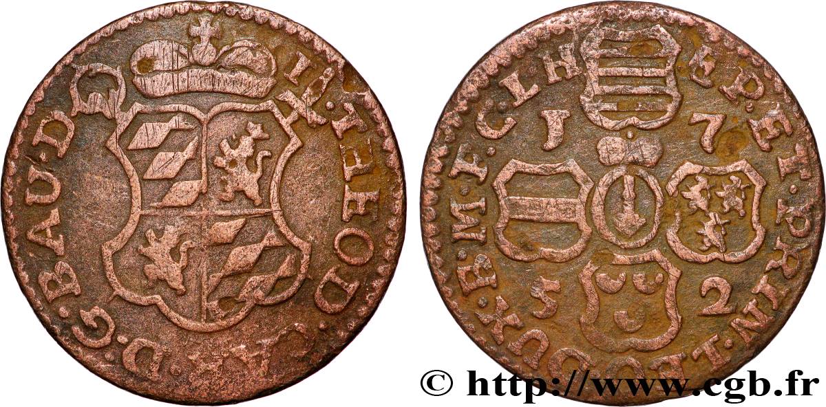 BELGIQUE - PRINCIPAUTÉ ÉPISCOPALE DE LIÈGE 1 Liard Jean-Théodore de Bavière 1752  TB+ 