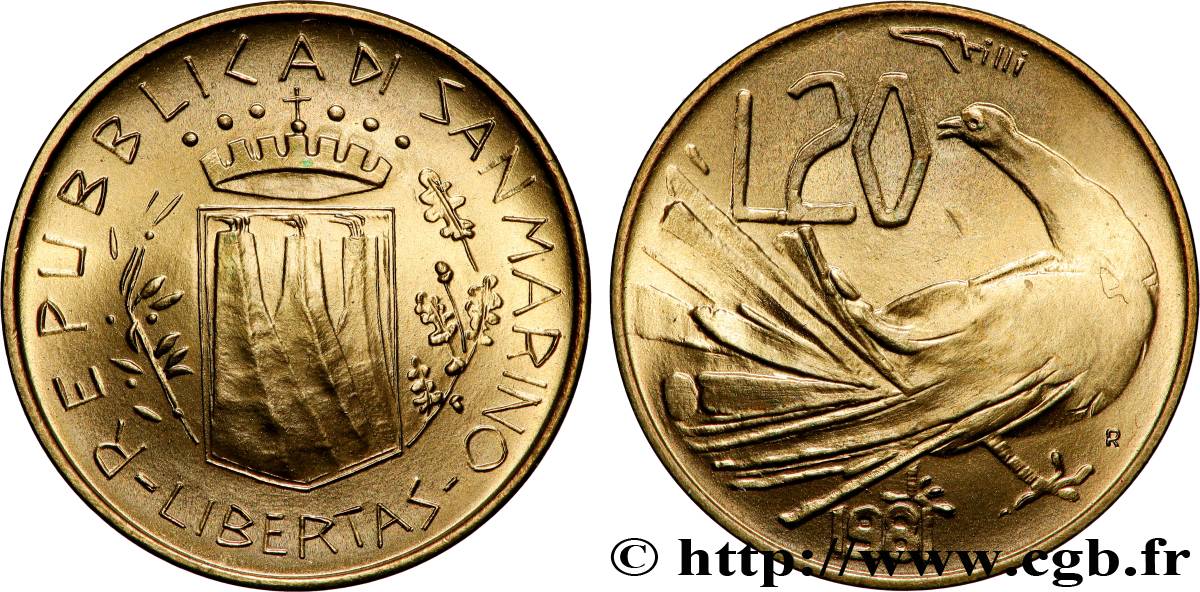 SAN MARINO 20 Lire Colombe 1981 Rome MS 