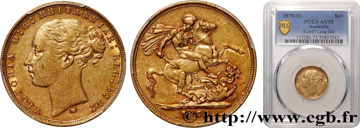 AUSTRALIA 1 Souverain Victoria type Saint-Georges 1879 Melbourne - M AU53 PCGS