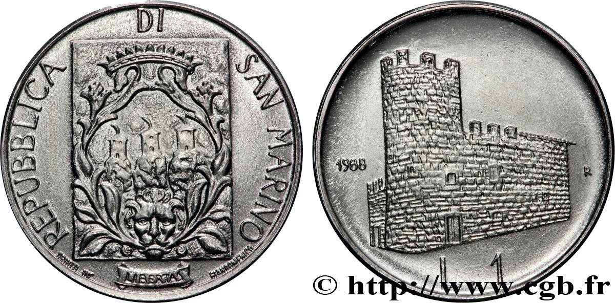 SAN MARINO 1 Lire Fortifications 1988 Rome SC 