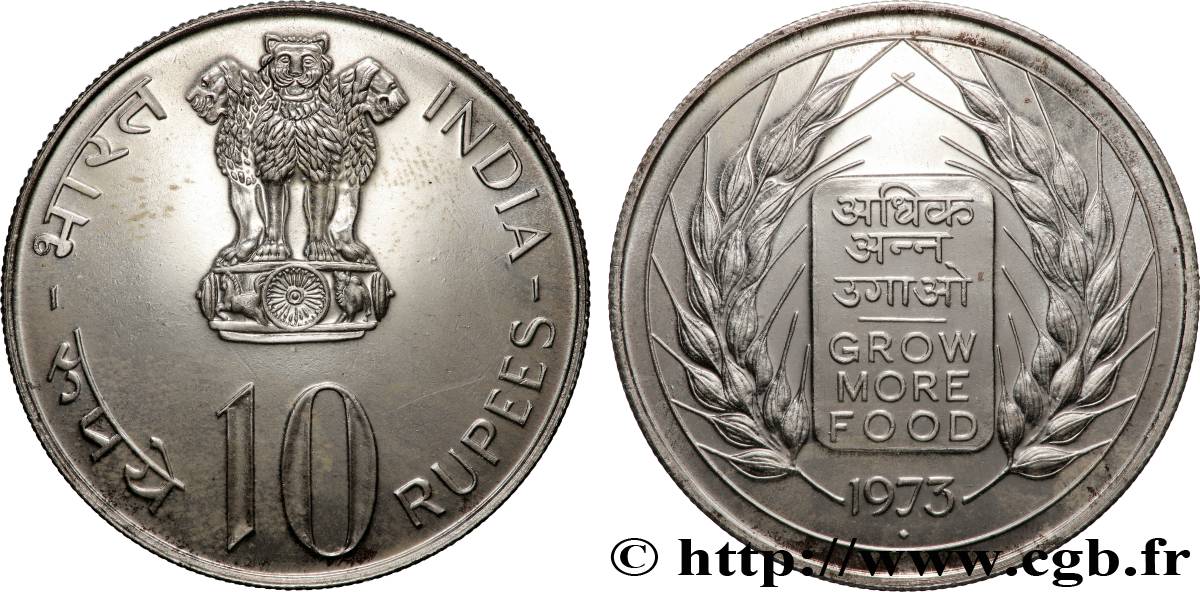 INDIA 10 Proof Roupies FAO 1973 Bombay MS 
