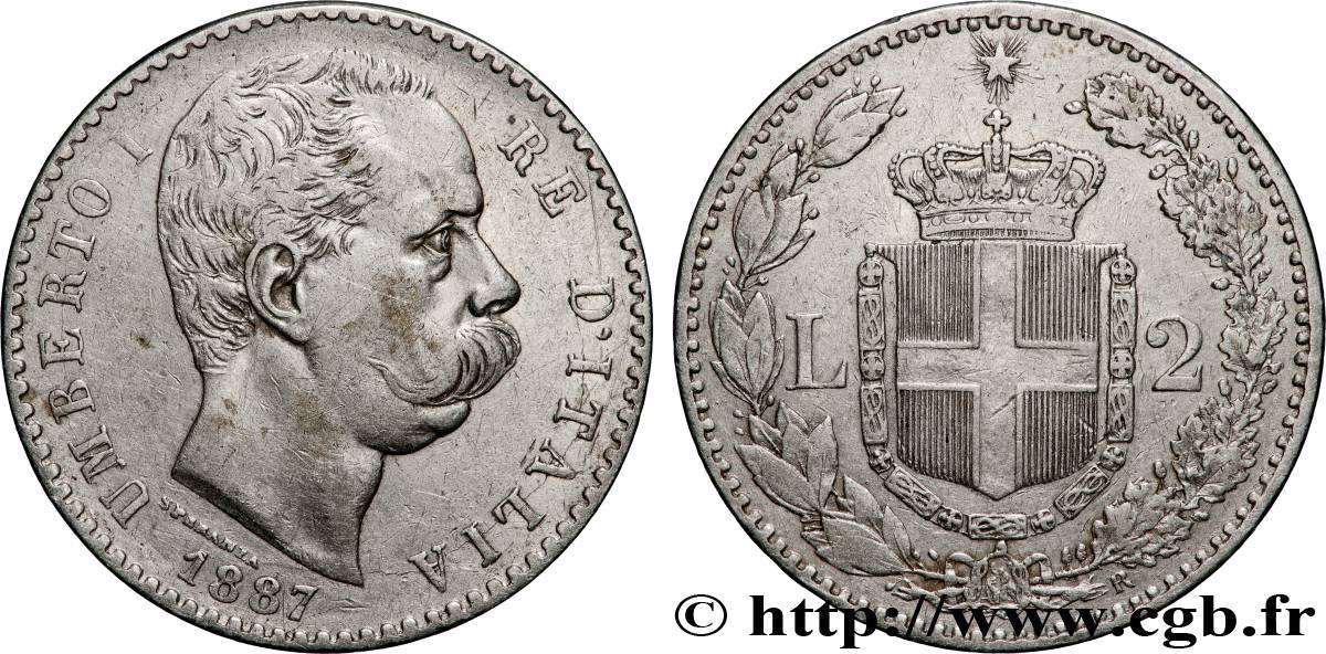 ITALIE - ROYAUME D ITALIE - HUMBERT Ier 2 Lire  1887 Rome MBC 