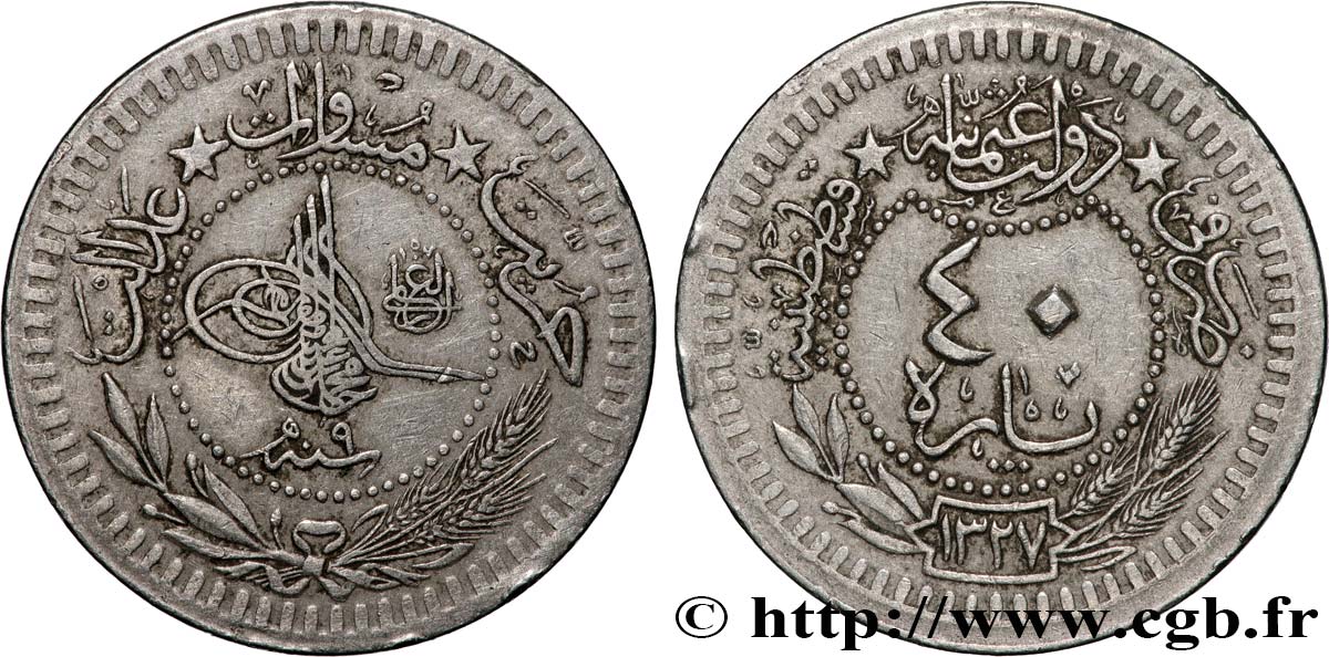 TURCHIA 40 Para Mehmed V AH1327 / 9 (1917) Constantinople BB 