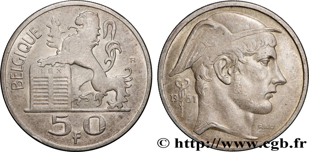 BÉLGICA 50 Francs Mercure légende française 1951 Bruxelles MBC 