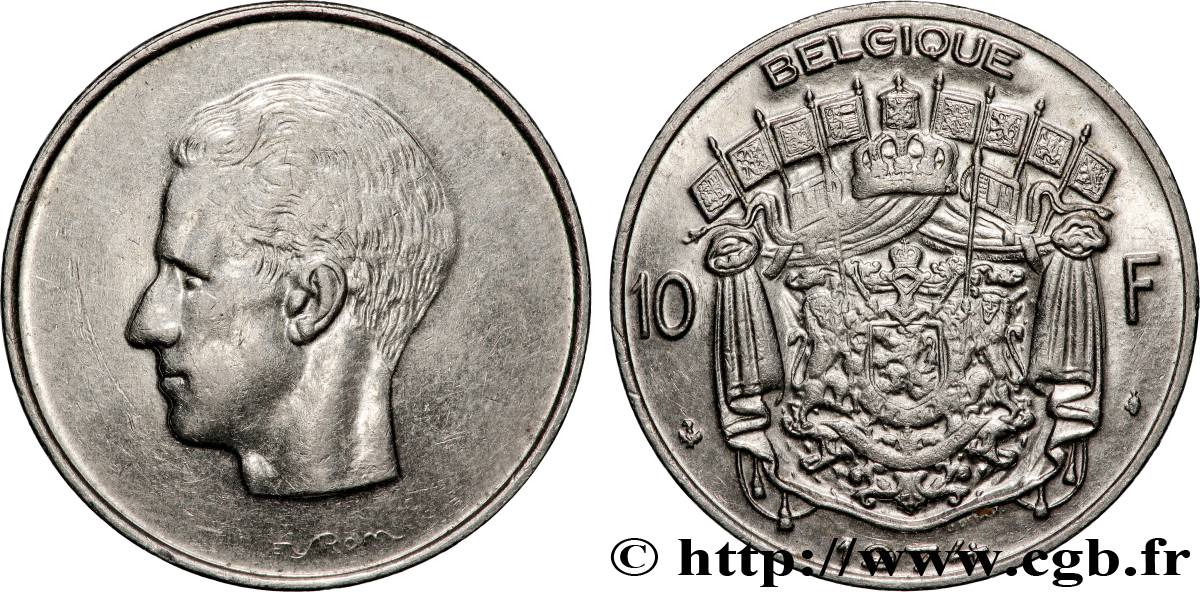 BÉLGICA 10 Francs roi Baudouin légende française 1974 Bruxelles EBC 