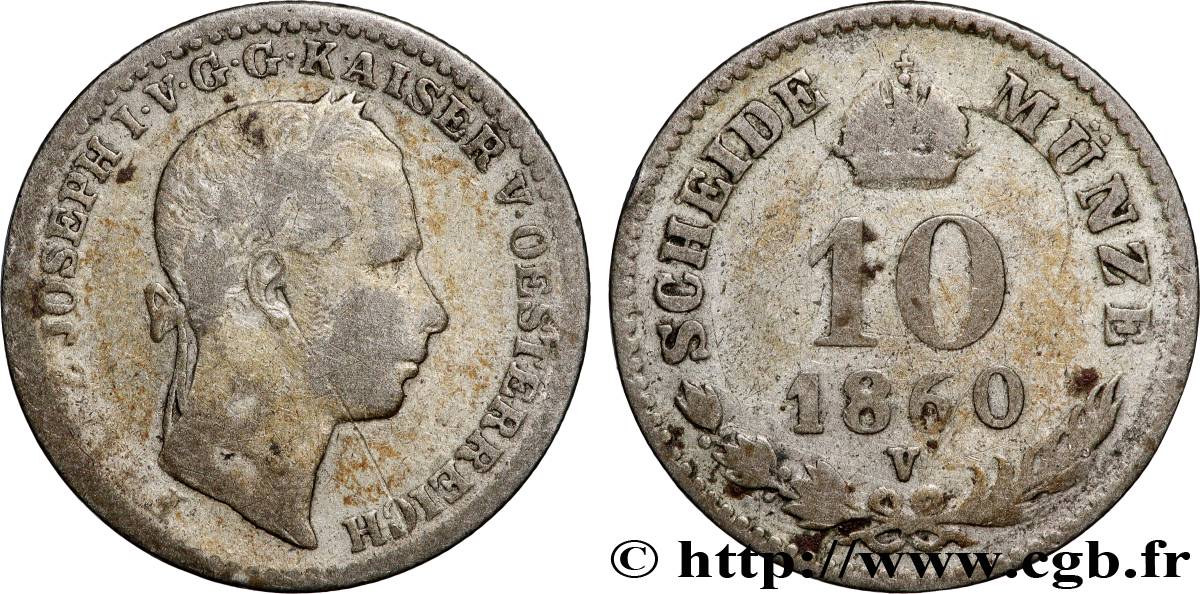 ITALY - LOMBARDY-VENETIA 10 Kreuzer François-Joseph Ier 1860 Venise VF 