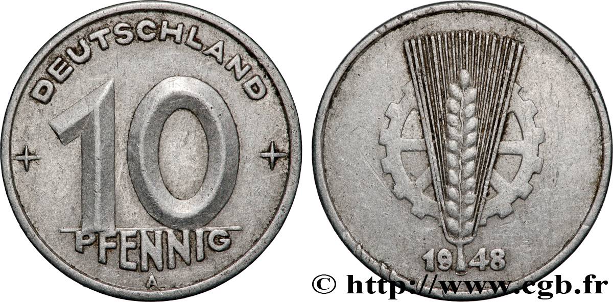 GERMAN DEMOCRATIC REPUBLIC 10 Pfennig type Deutschland 1948 Berlin XF 