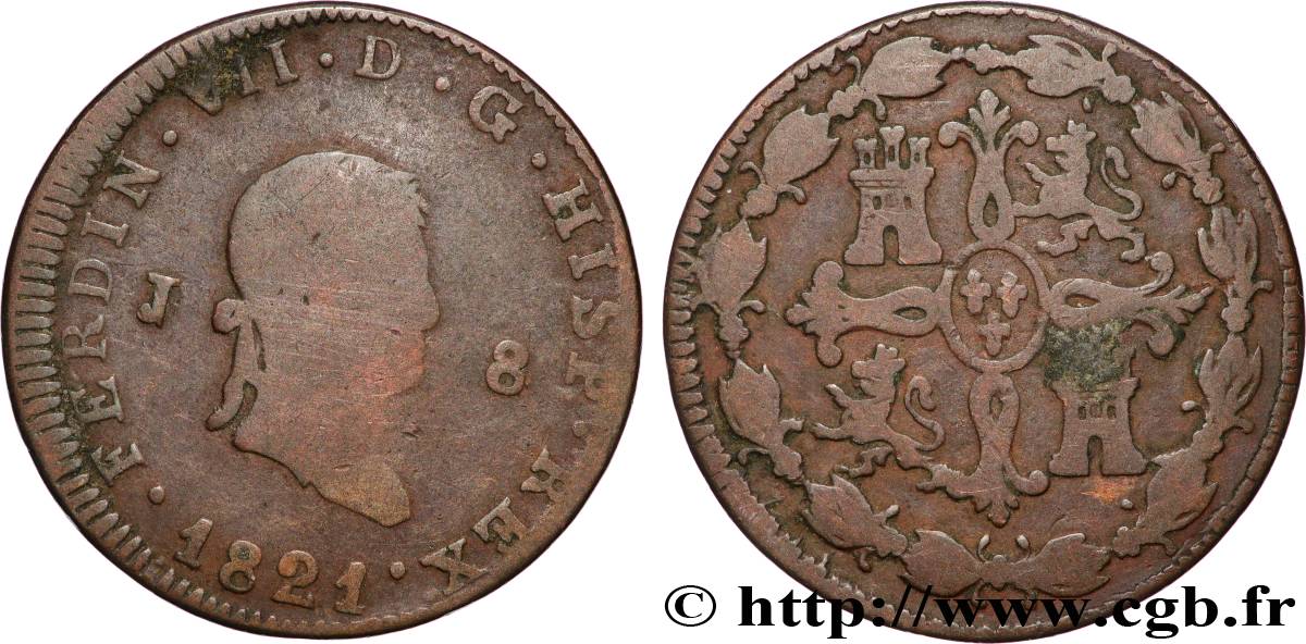 ESPAGNE 8 Maravedis Ferdinand VII 1821 Jubia TB 