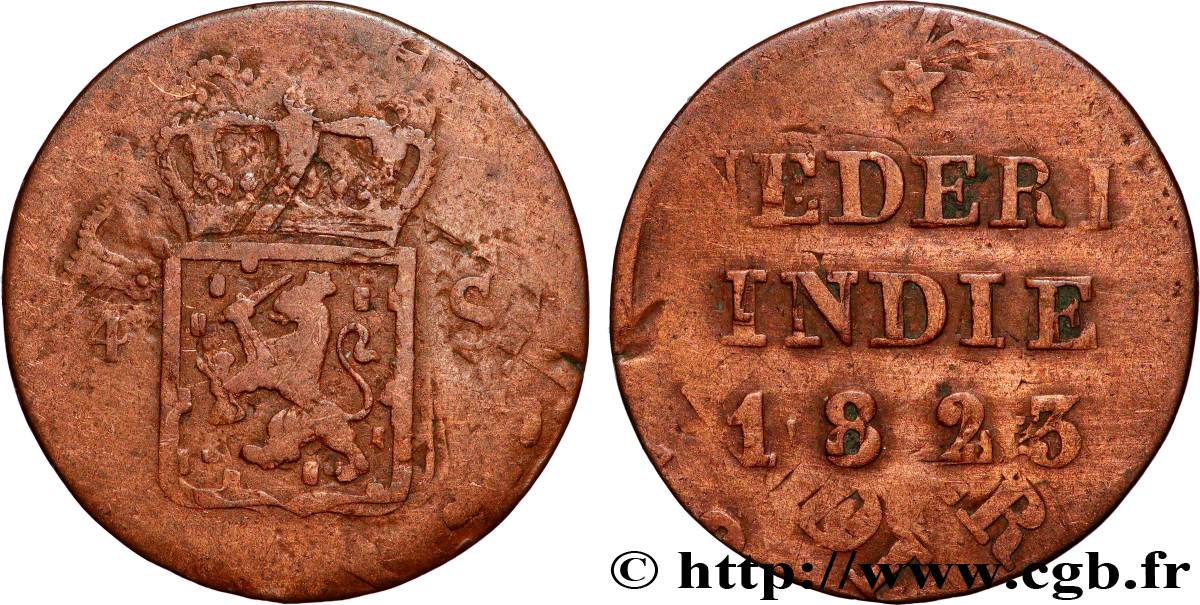 INDIAS NEERLANDESAS 1/4 Stuiver aux armes des Pays-Bas pour Sumatra 1823 Utrecht BC 