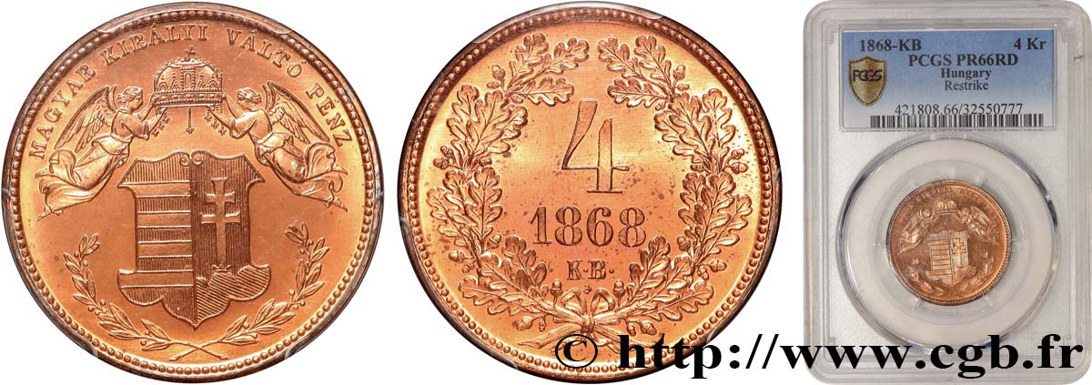 HUNGARY 4 Krajczár Proof, refrappe 1868 Kormoczbanya MS66 PCGS