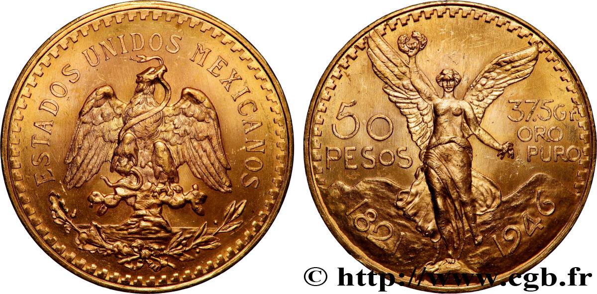 OR, PALLADIUM ET PLATINE INVESTISSEMENT 50 Pesos or 1946 Mexico SPL 
