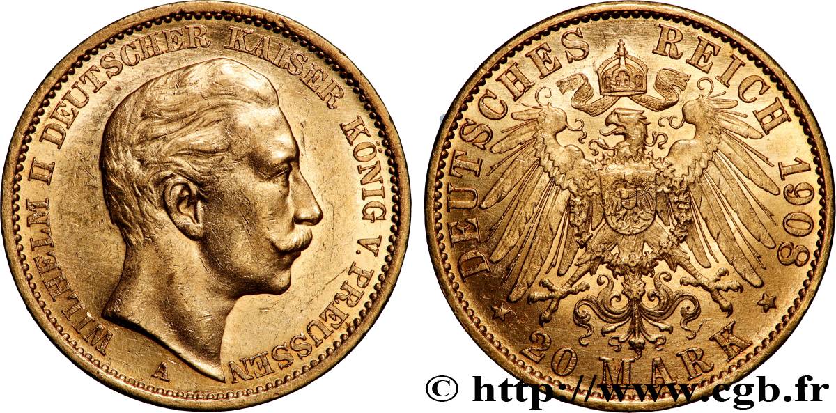 GOLD, PALLADIUM & PLATINUM INVESTMENT 20 Mark Guillaume II 1908 Berlin AU 