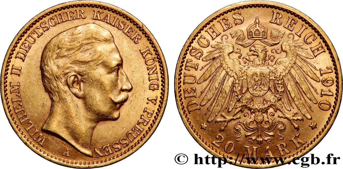 GOLD, PALLADIUM & PLATINUM INVESTMENT 20 Mark  1910 Berlin AU 