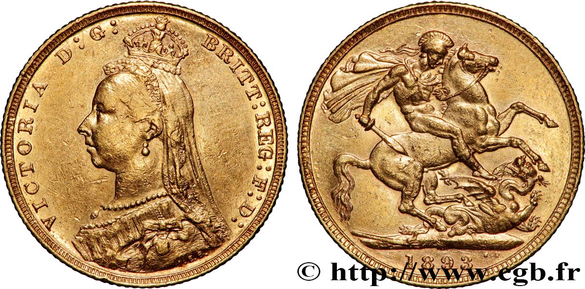 GOLD, PALLADIUM & PLATINUM INVESTMENT 1 Souverain Victoria buste du jubilé 1893 Melbourne XF 