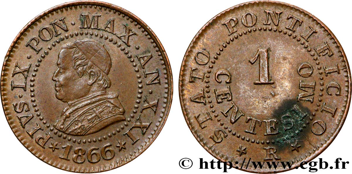 VATICAN AND PAPAL STATES 1 Centesimo Pie IX an XXII 1866 Rome AU 