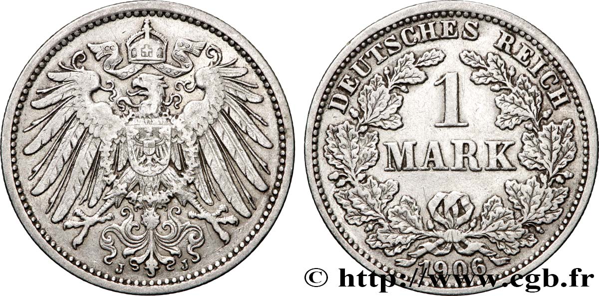 ALLEMAGNE 1 Mark Empire aigle impérial 1906 Hambourg - J TTB 