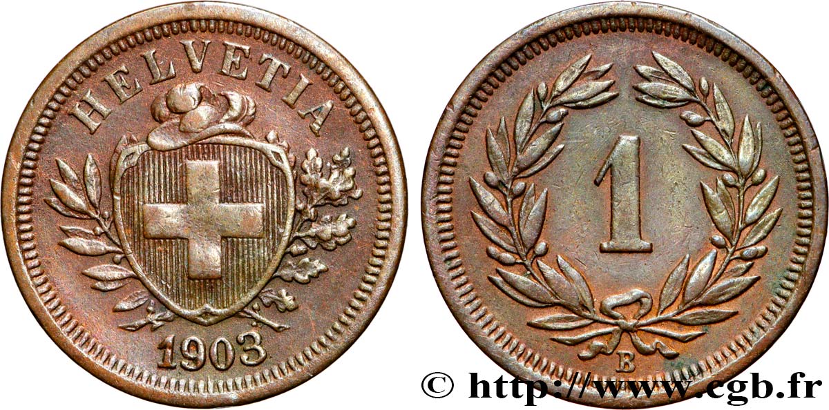 SWITZERLAND 1 Centime (Rappen) Croix Suisse 1903 Berne - B AU 