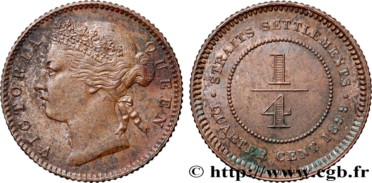 MALAISIE - ÉTABLISSEMENTS DES DÉTROITS 1/4 Cent Straits Settlements Victoria 1899  TTB 