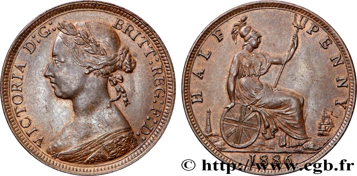 VEREINIGTEN KÖNIGREICH 1/2 Penny Victoria “Bun Head” 1886  VZ 