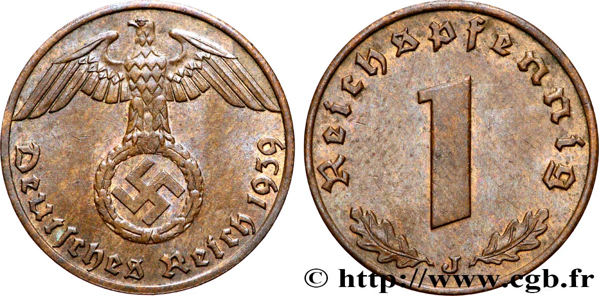 ALLEMAGNE 1 Reichspfennig aigle et swastika 1939 Hambourg SUP 