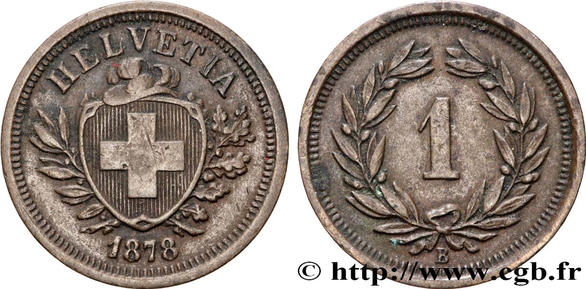 SWITZERLAND - HELVETIC CONFEDERATION 1 rappen 1878 Berne MBC+ 