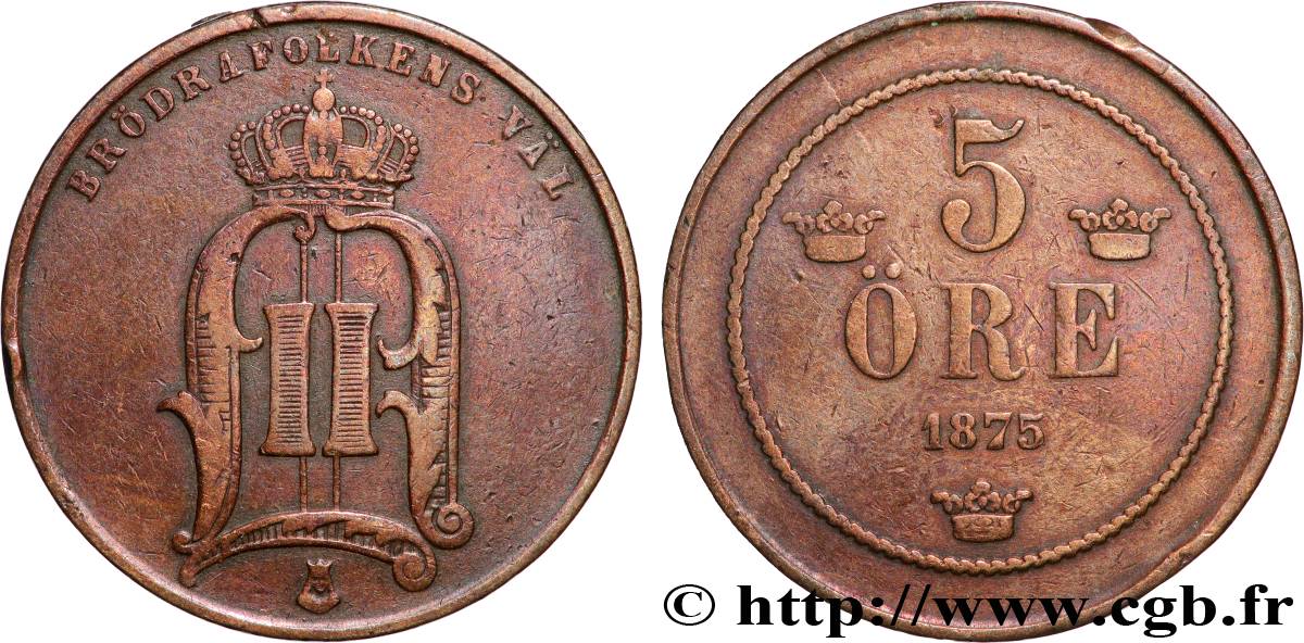 SWEDEN 2 Ore Oscar II 1875 Kungsholmen VF 