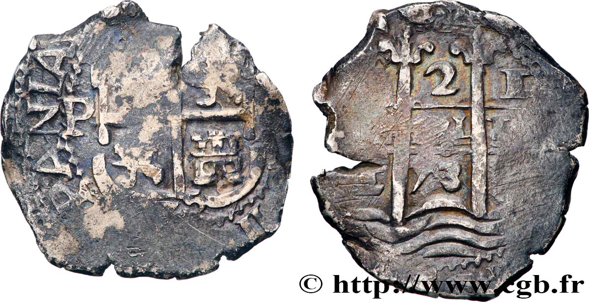 BOLIVIA 2 Reales Charles II 1673 Potosi VF 