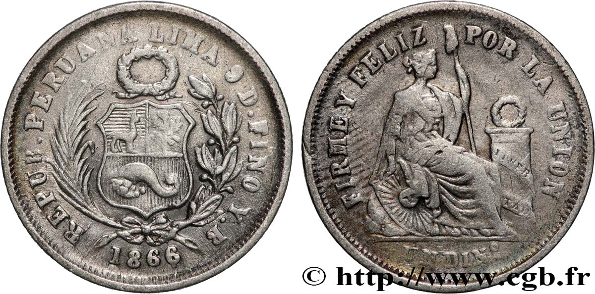 PERU 1 Dinero 1866 Lima VF 