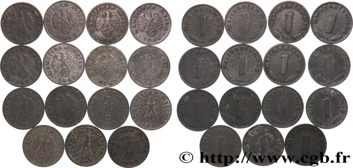 ALLEMAGNE Lot 15 x 1 Reichspfennig 1940-1944 Atelier Divers TTB 