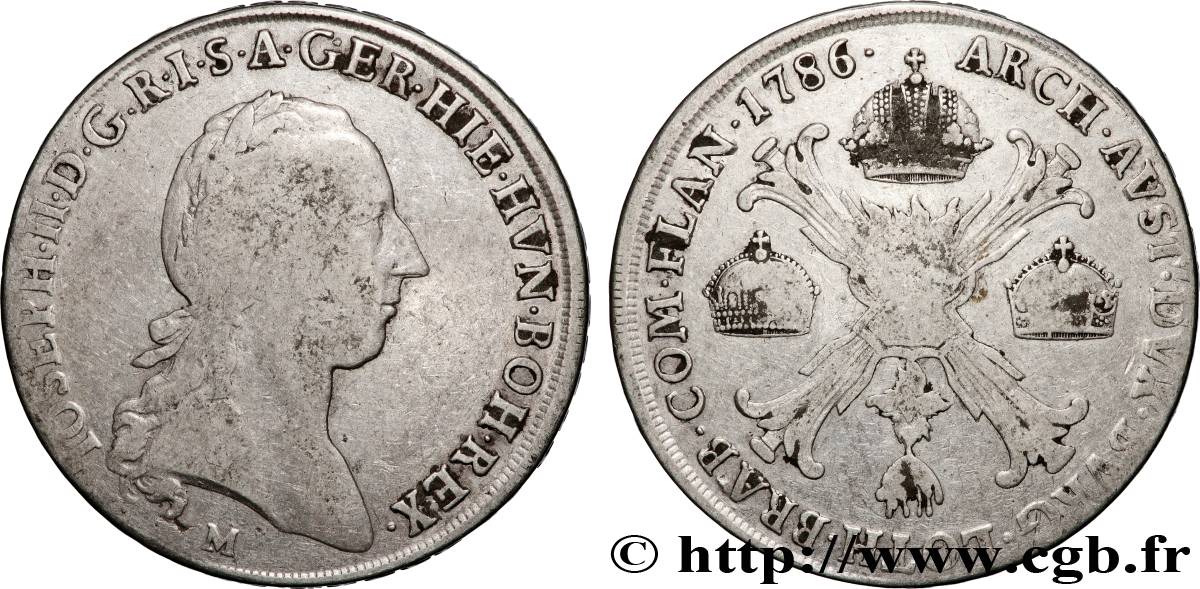 ITALY - LOMBARDY 1 Kronenthaler Joseph II 1786 Milan VF 