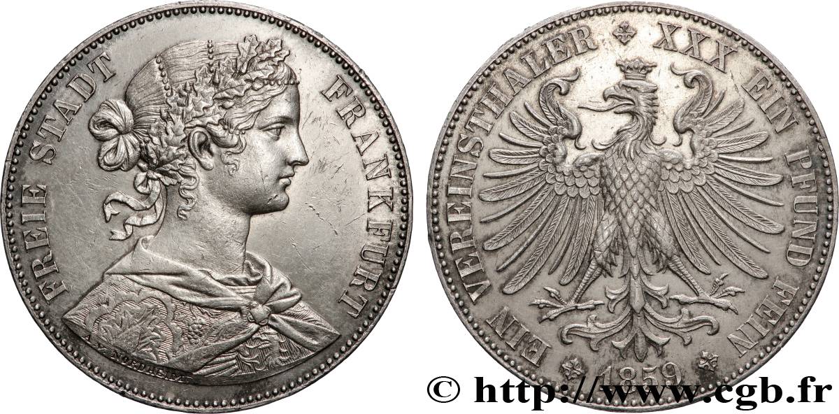 GERMANY - FREE CITY OF FRANKFURT Thaler 1859 Francfort AU/AU 