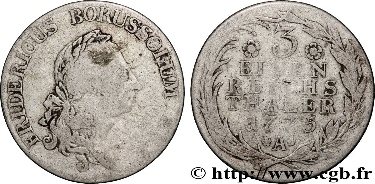 ALLEMAGNE - PRUSSE 1/3 Thaler Royaume de Prusse Frédéric II 1775 Berlin TB 