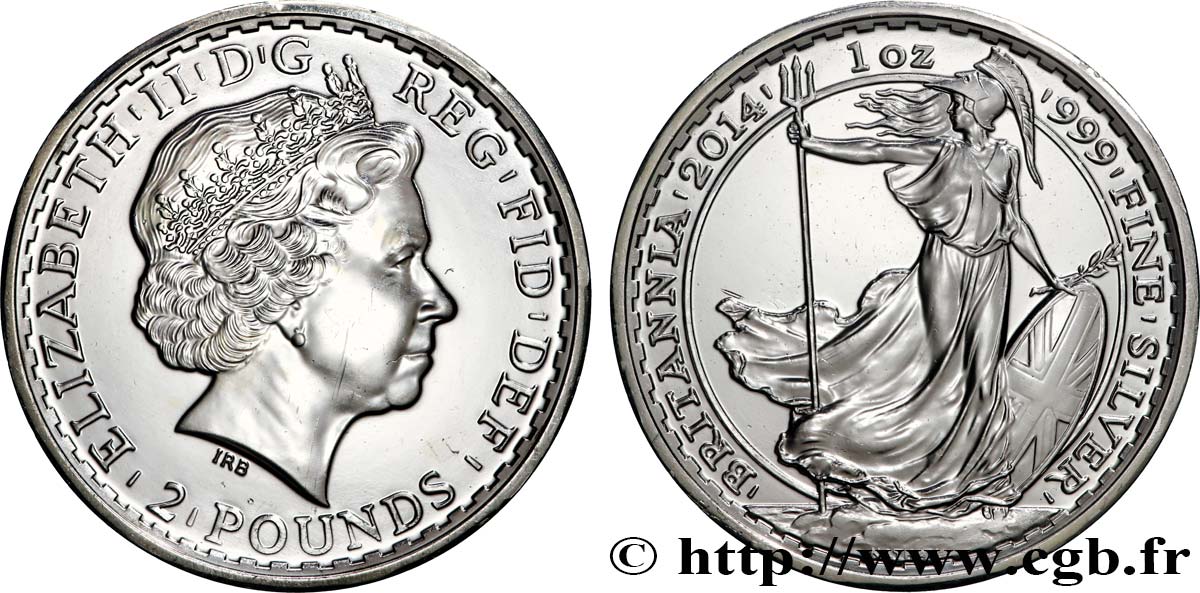 SILVER INVESTMENT 2 Pounds Britannia 2014  MS 