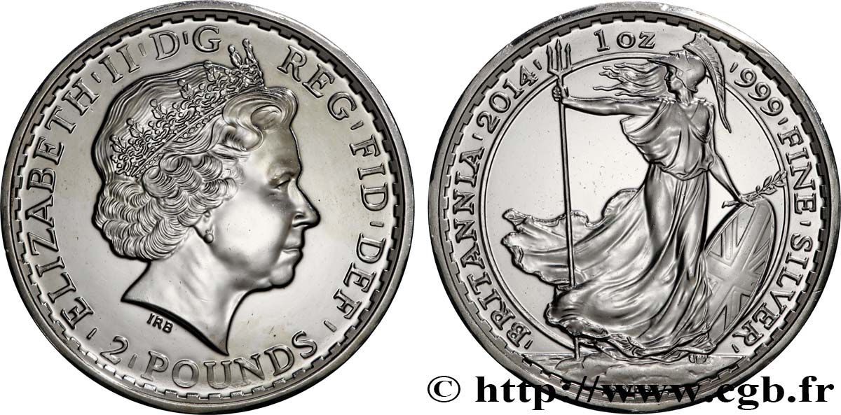 SILVER INVESTMENT 2 Pounds Britannia 2014  MS 