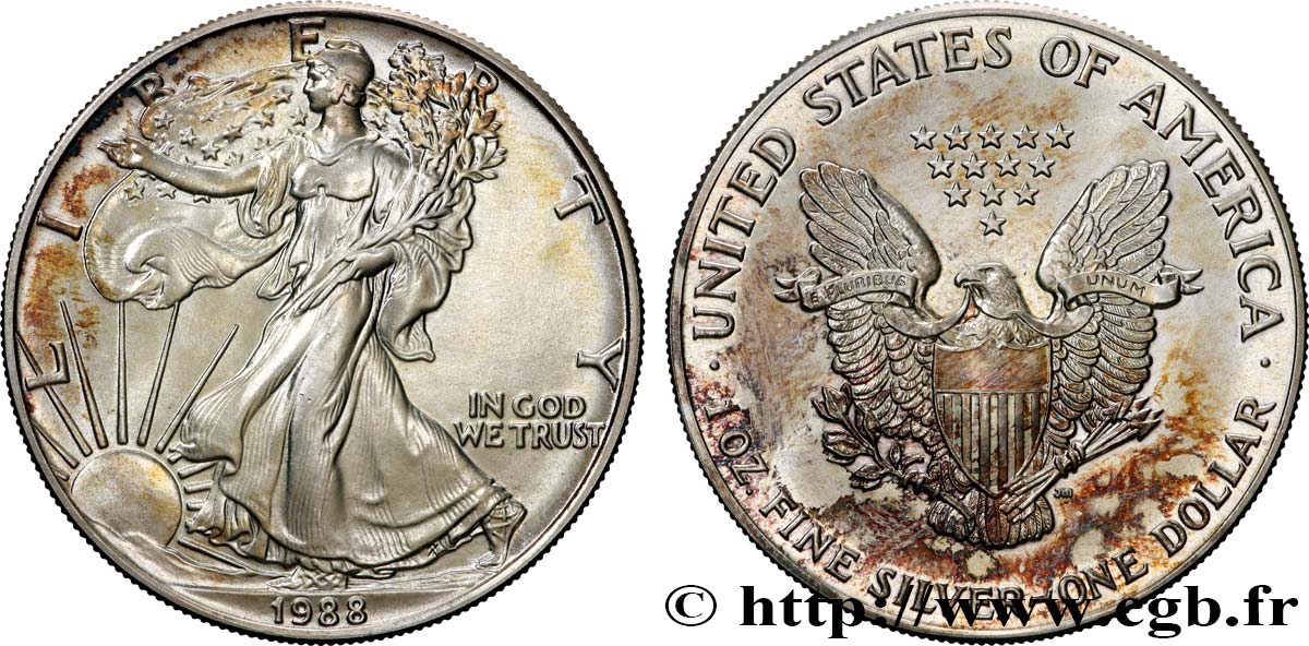 SILVER INVESTMENT 1 Dollar type Silver Eagle 1988 Philadelphie MS 