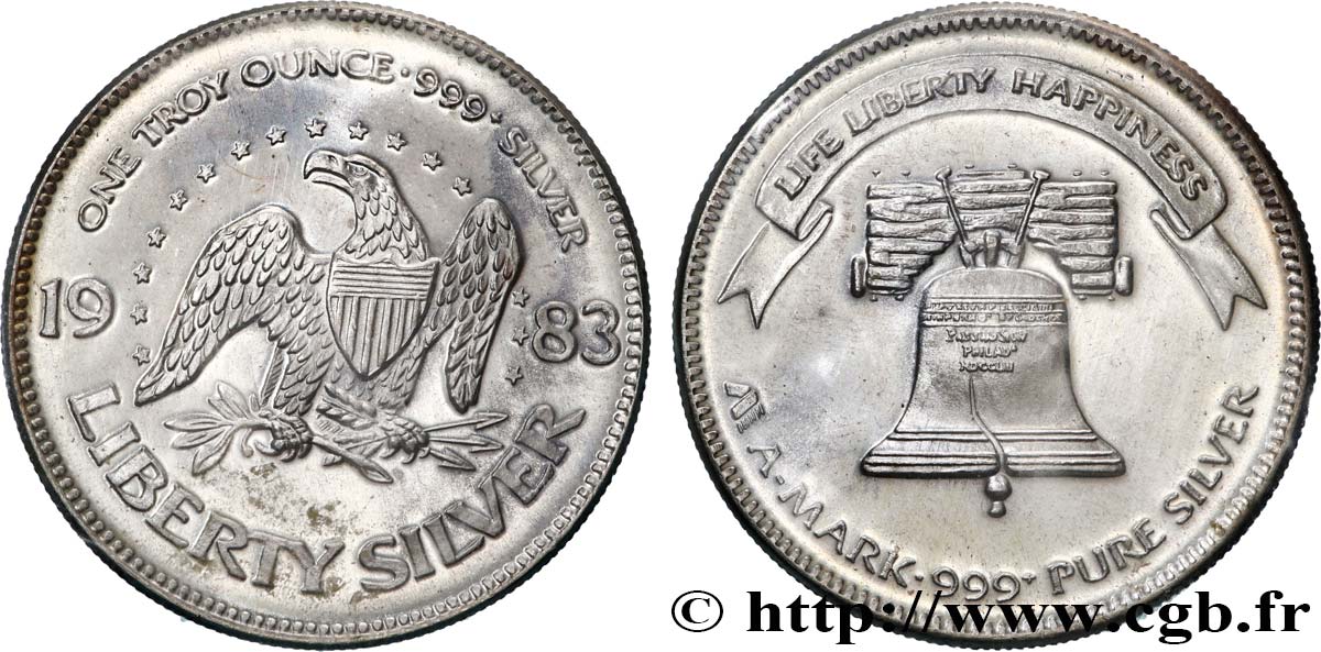SILVER INVESTMENT 1 Troy Once Vie Liberté Bonheur 1983  MS 