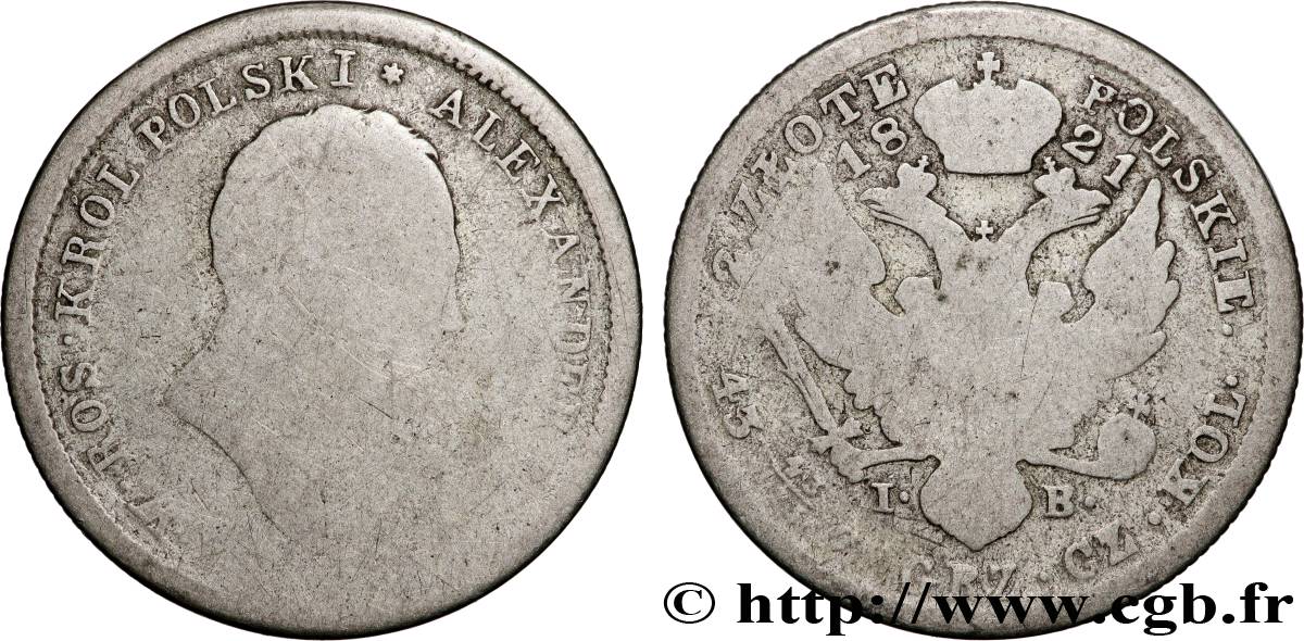 POLOGNE - ROYAUME DE POLOGNE - ALEXANDRE Ier 2 zlote 1821 Varsovie B+ 