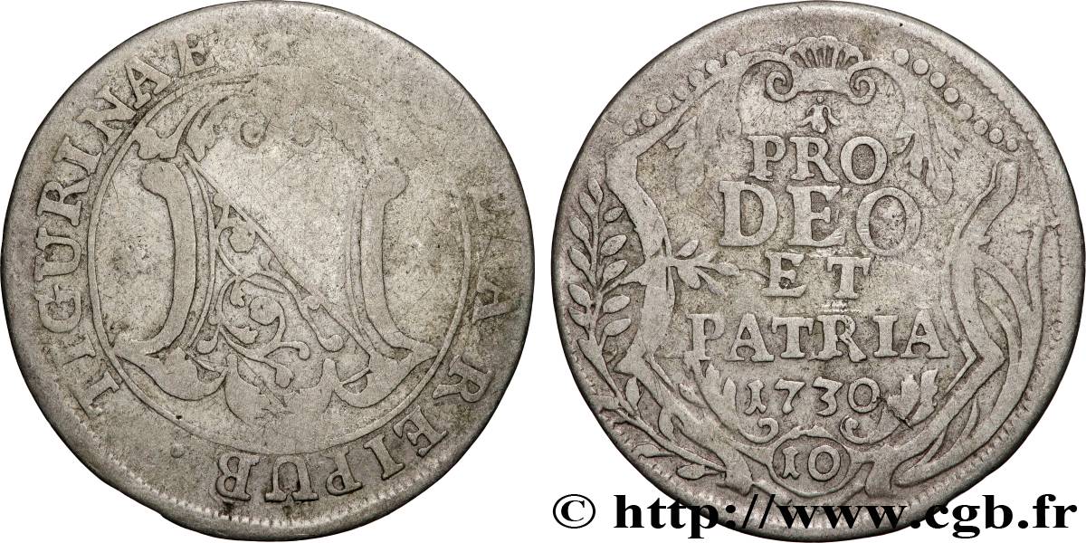 SUISSE - CANTON DE ZÜRICH 10 Schilling  1730  B+ 