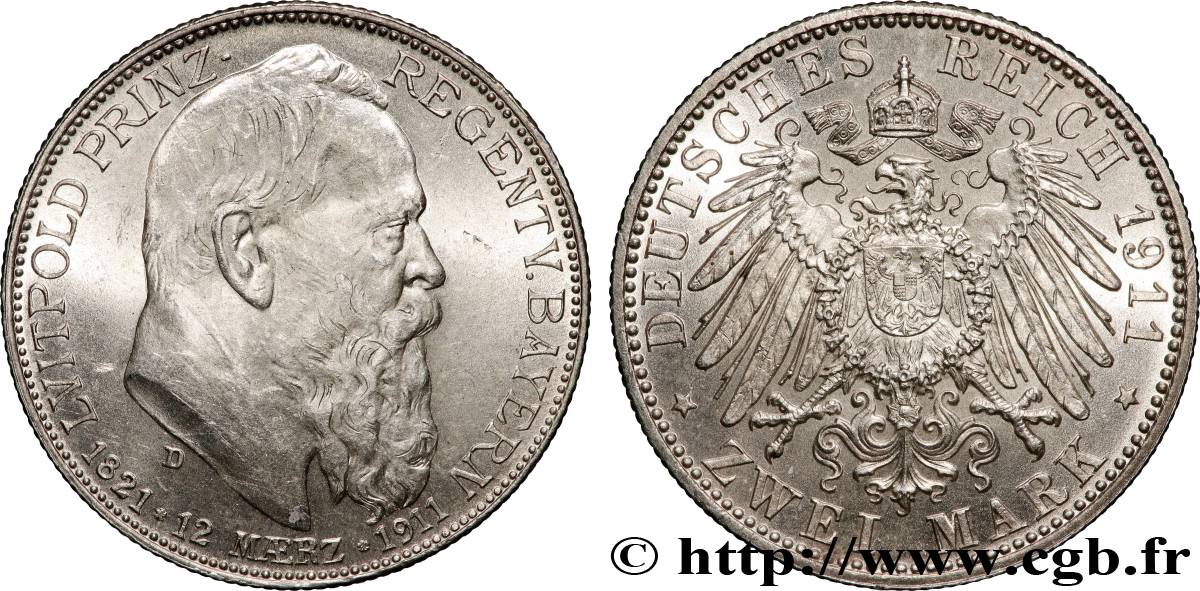 GERMANY - BAVARIA 2 Mark Léopold 1911 Munich AU 