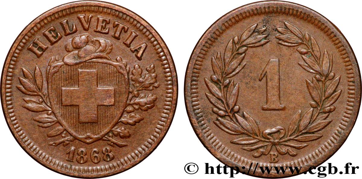 SUISSE - CONFÉDÉRATION HELVÉTIQUE 1 rappen 1868 Berne TTB+ 