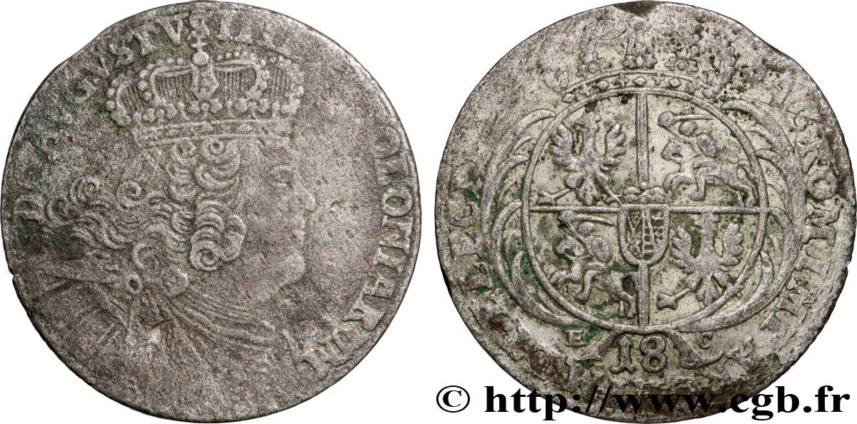 POLOGNE 18 Groschen Auguste III 1756 Leipzig TB 