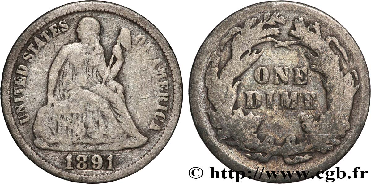 ÉTATS-UNIS D AMÉRIQUE 1 Dime Liberté assise 1891 Philadelphie TB 