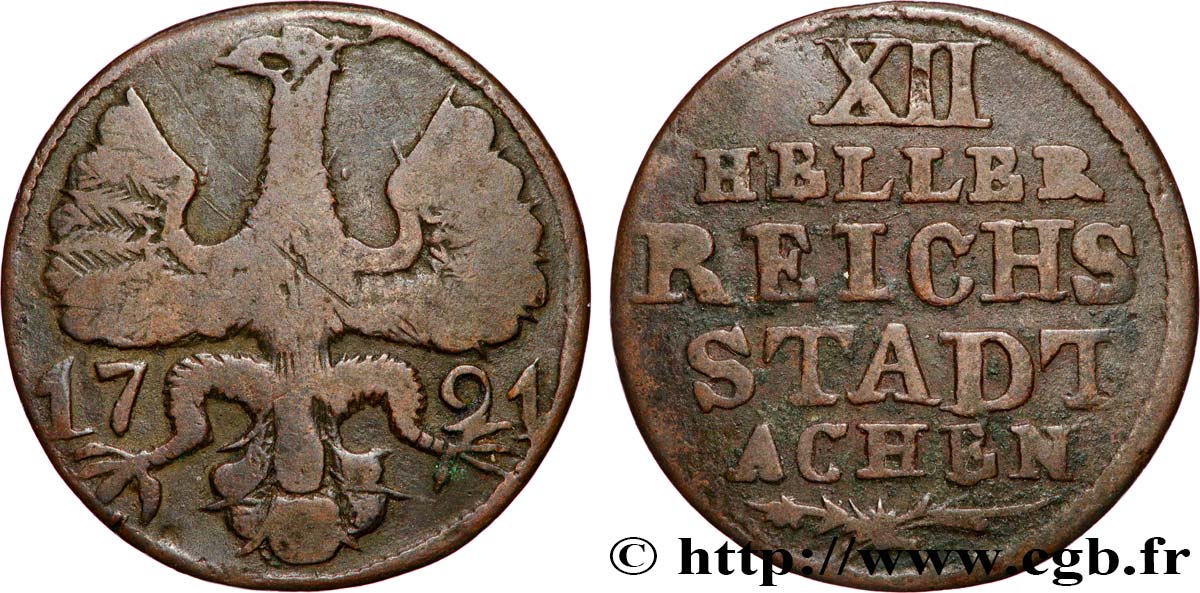 GERMANY - AACHEN 12 Heller ville de Aachen aigle 1791  VF 