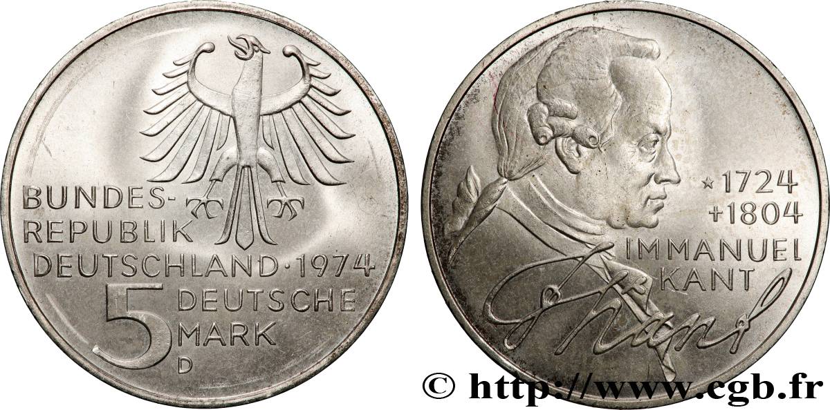 ALLEMAGNE 5 Mark Emmanuel Kant 1974 Munich  SUP 