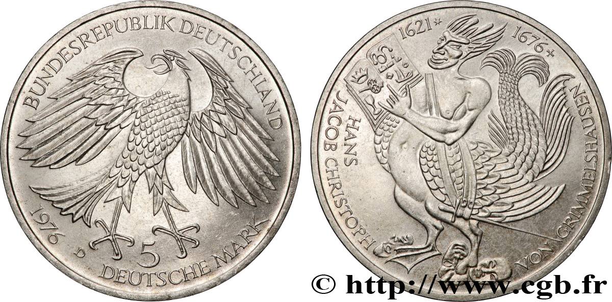 ALLEMAGNE 5 Mark Hans Jacob Christoph von Grimmelshausen 1976 Munich SUP 