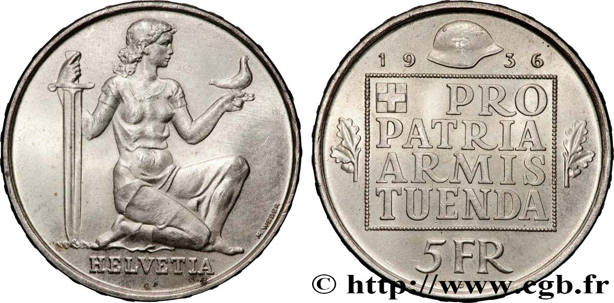 SUISSE 5 Francs fond pour l’armement 1936 Berne SPL 