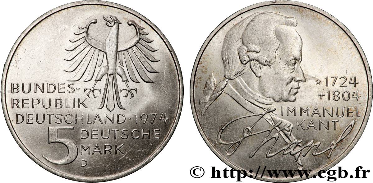 ALLEMAGNE 5 Mark Emmanuel Kant 1974 Munich  SUP 