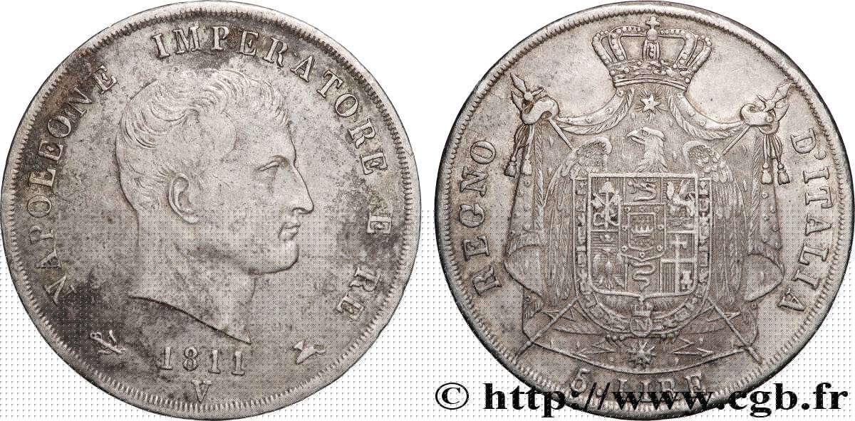 ITALIE - ROYAUME D ITALIE - NAPOLÉON Ier 5 Lire Napoléon  1811 Venise - V TTB 