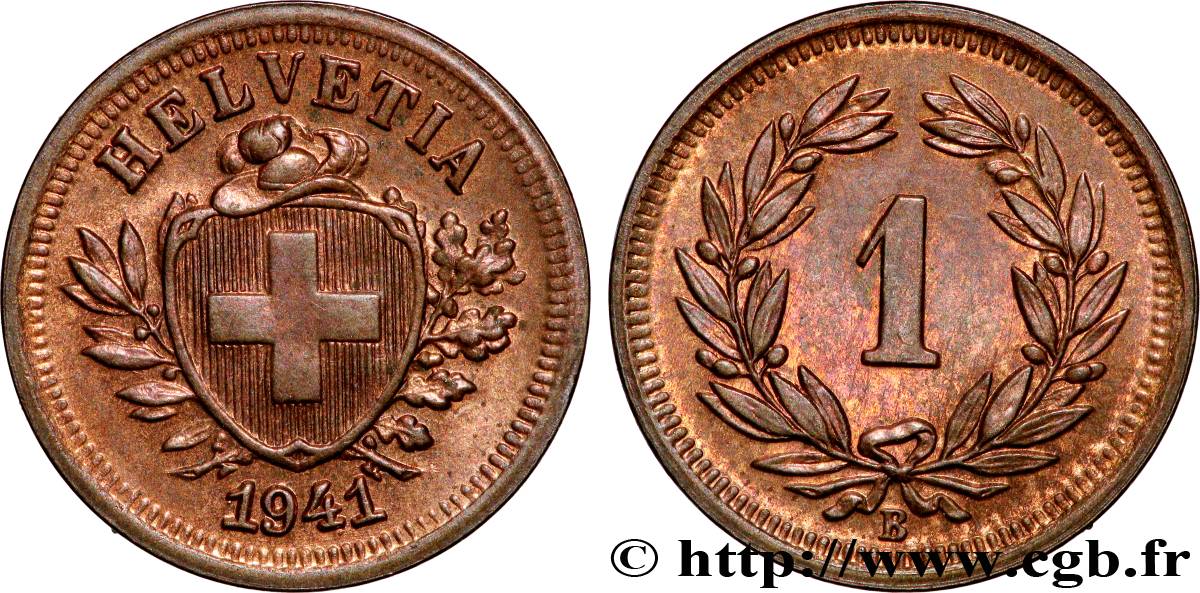 SUISSE 1 Centime (Rappen) Croix Suisse 1941 Berne SUP 